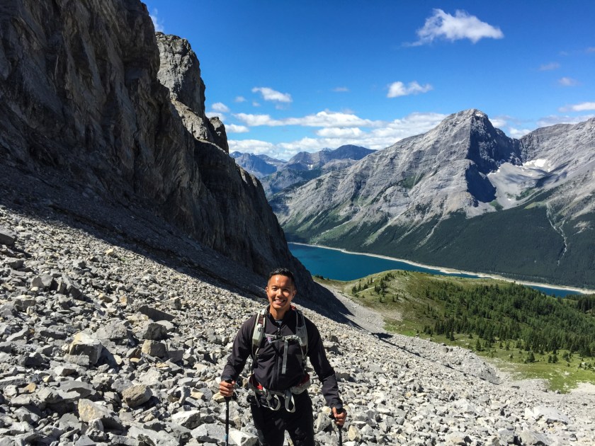 Hiking up the rocky gully
