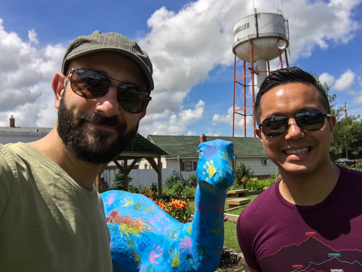 Robbie and I with a dinosaur in Drumheller. There are so many dinosaurs around the town.