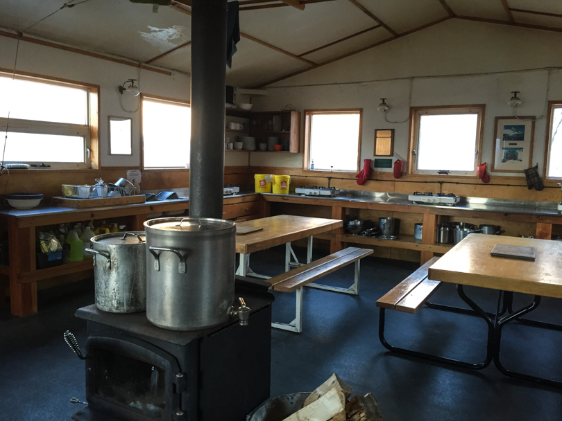 The kitchen in the Bow Hut, operated by the Alpine Club of Canada