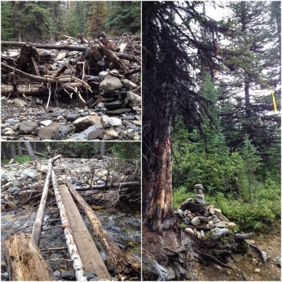 Crossing over Headwall Creek and turning left at the well marked ribbon and cairn