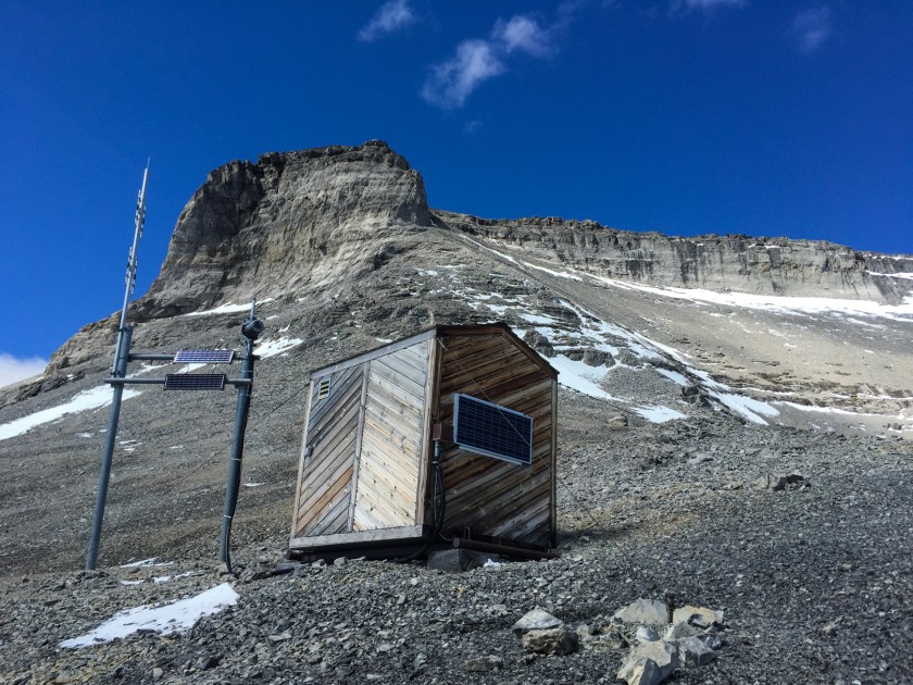 Some much needed shelter on a crazy windy descent