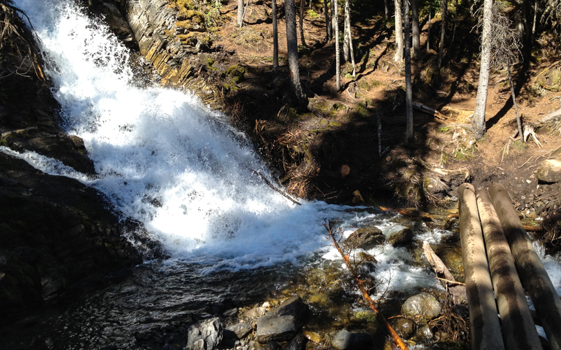 Crossing Sarrail Creek. Be careful, but the bridge is pretty stable.
