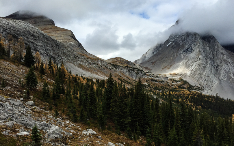 Snow Peak on the left. An amazing peak on the right (not sure what it's called).