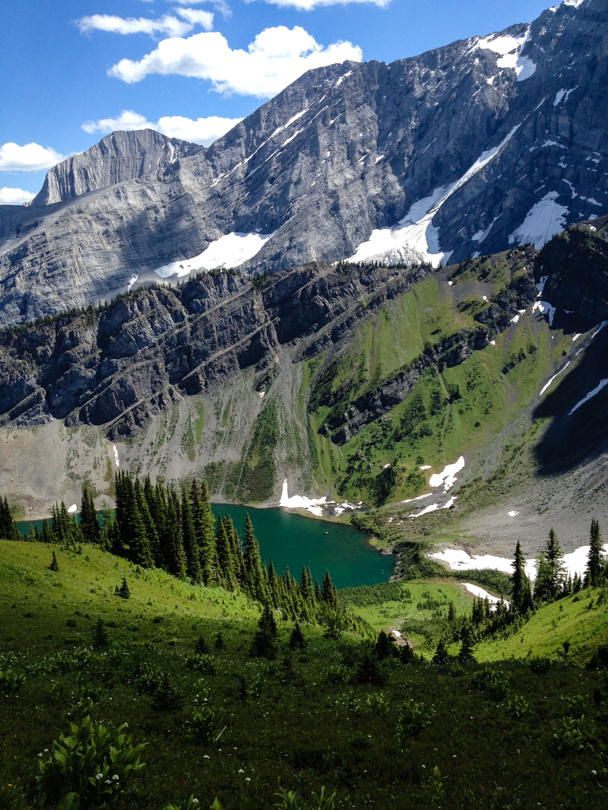 Looking back at Rawson Lake while climbing to Sarrail Ridge. It may not look so, but the climb is intense!