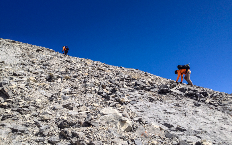 Heading up the scree slopes