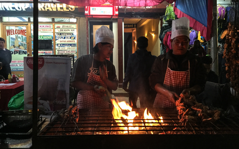 Waiting for my chicken skewer