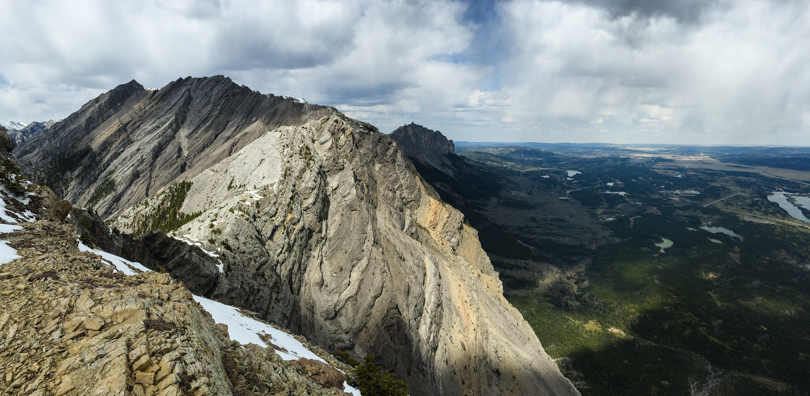 View of Loder Peak (not the left-most peak) from Door Jamb . Yamnuska is visible in the background.