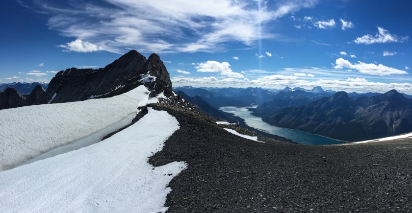 Snow cornice before the final scree ascent