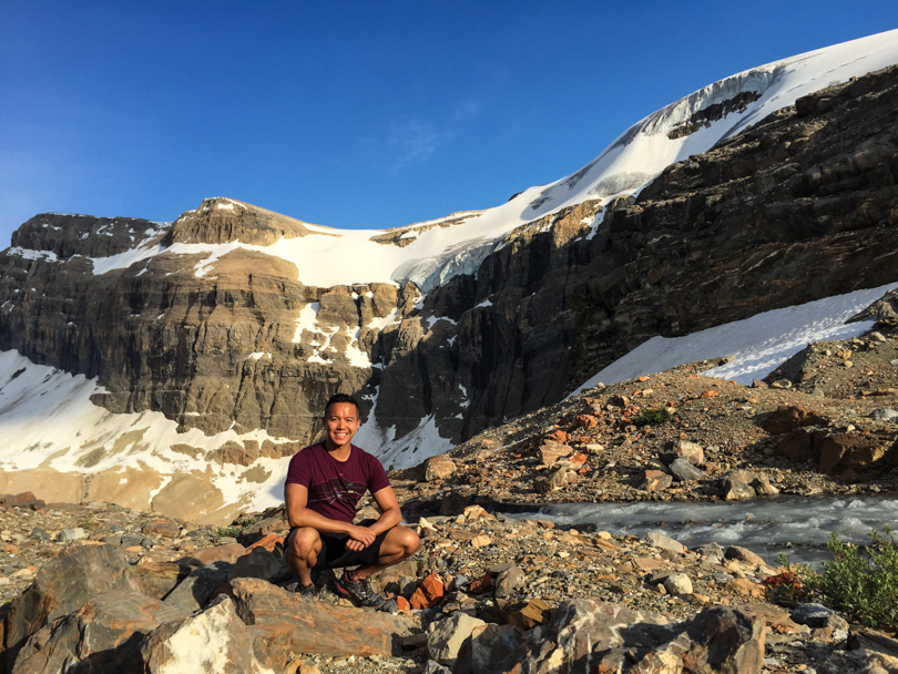 Photo outside of the Bow Hut, near the glacial stream