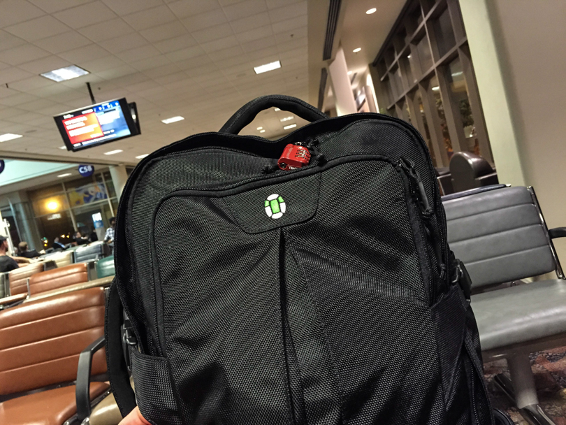 Waiting in the airport, carry-on only style :)