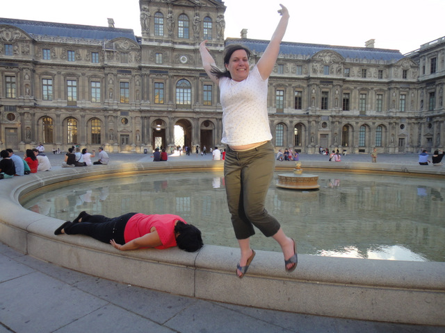 Chey planking and Marie jumping at the Louvre