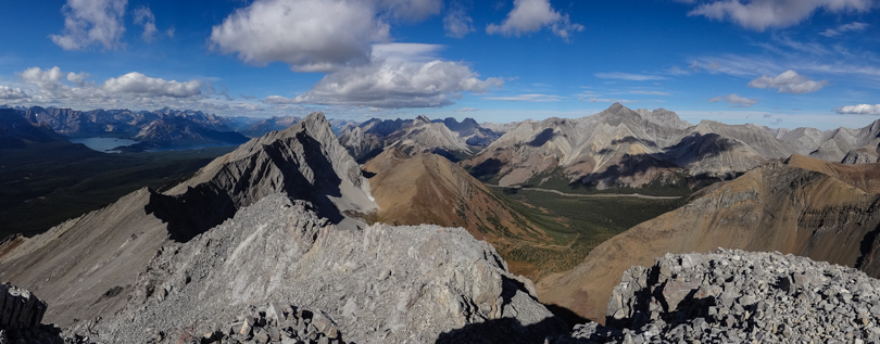Panoramic of the Kananaskis Lakes and Pocterra Ridge