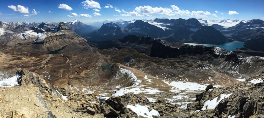 Dolomite Peak, Katherine Lake, Helen Lake, Bow Lake and the Wapta Icefields... all in one gorgeous panorama.