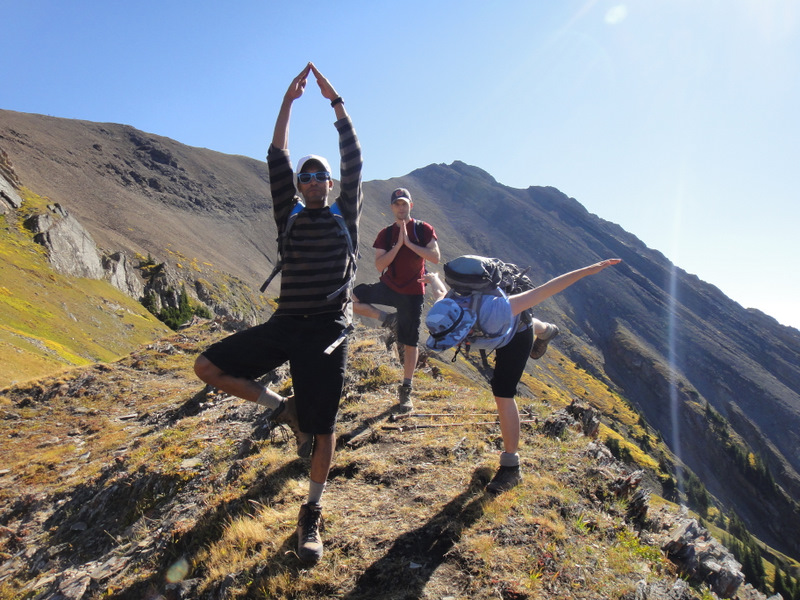Mountain yoga. Is Adriane falling over??